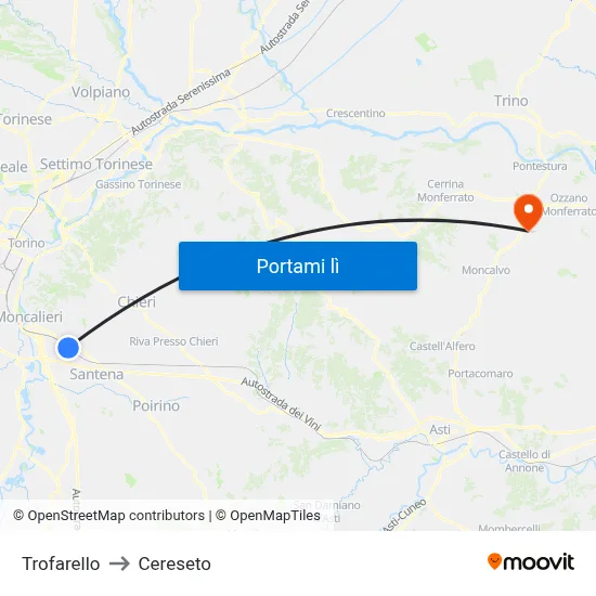 Trofarello to Cereseto map