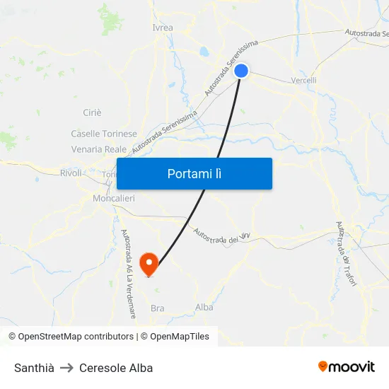 Santhià to Ceresole Alba map