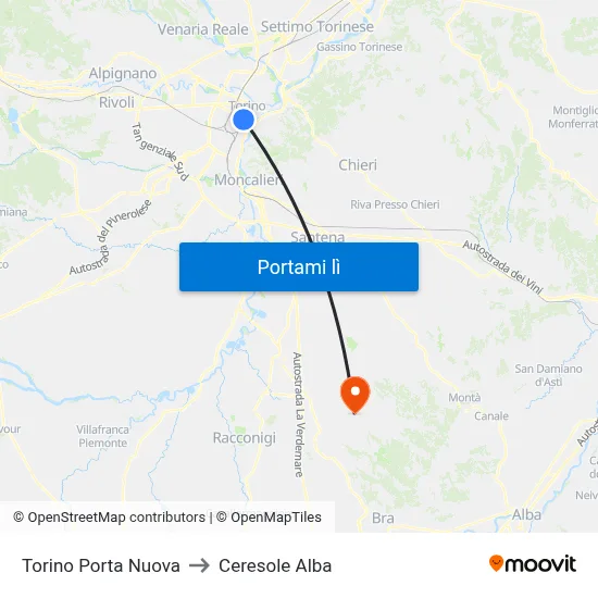Torino Porta Nuova to Ceresole Alba map