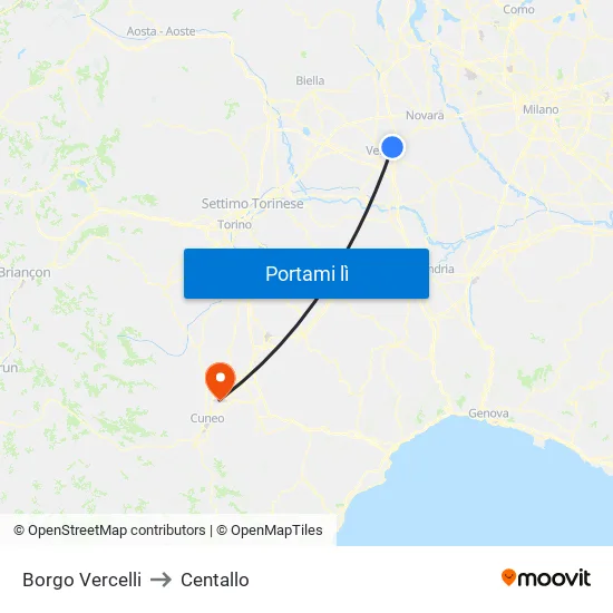 Borgo Vercelli to Centallo map