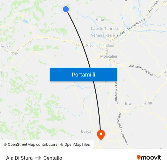 Ala Di Stura to Centallo map