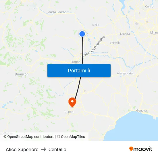 Alice Superiore to Centallo map