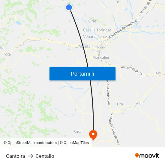 Cantoira to Centallo map