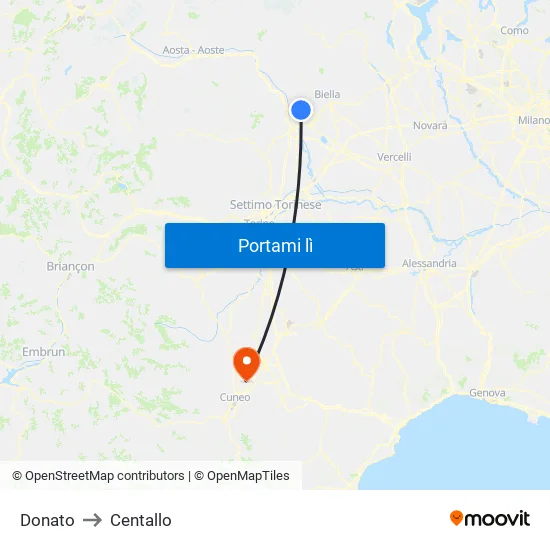 Donato to Centallo map