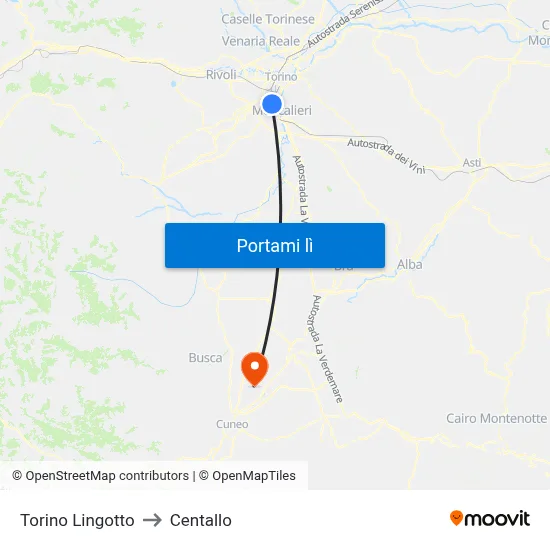 Torino Lingotto to Centallo map