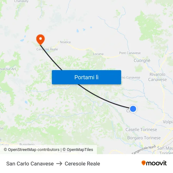 San Carlo Canavese to Ceresole Reale map
