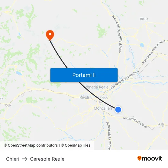 Chieri to Ceresole Reale map