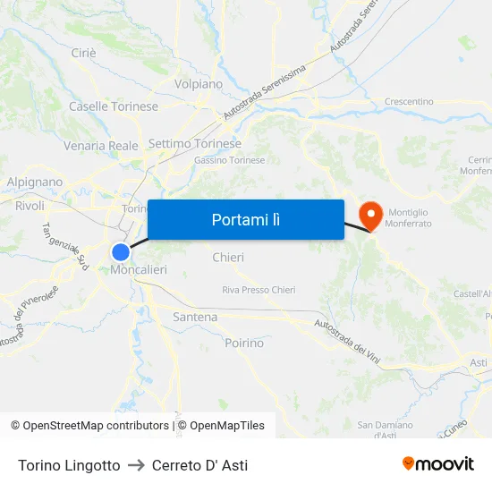Torino Lingotto to Cerreto D' Asti map