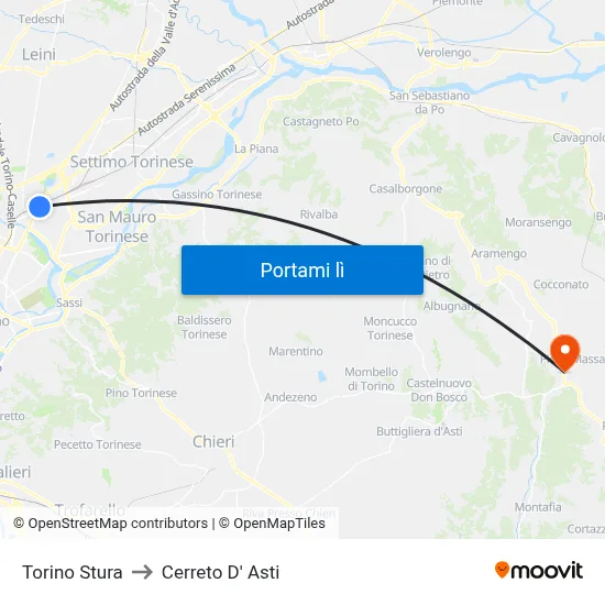 Torino Stura to Cerreto D' Asti map