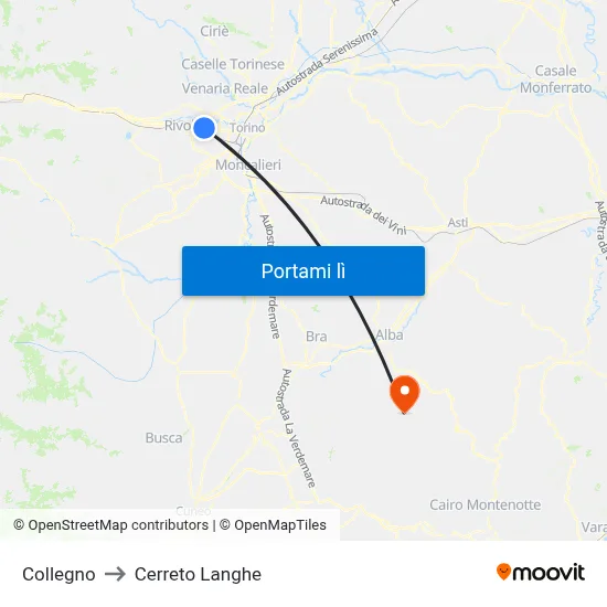 Collegno to Cerreto Langhe map