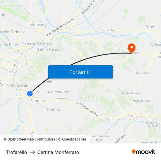 Trofarello to Cerrina Monferrato map
