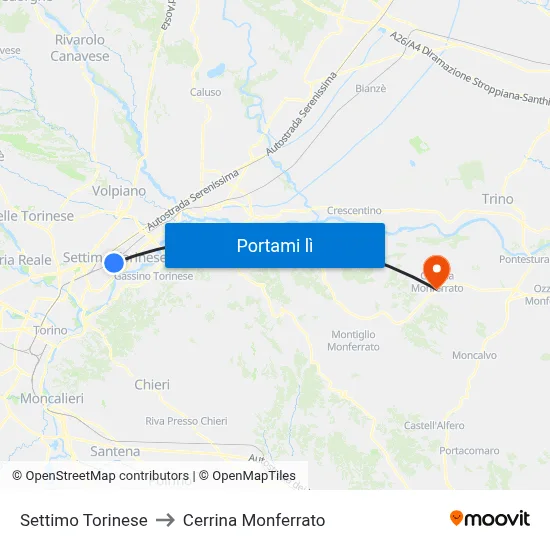 Settimo Torinese to Cerrina Monferrato map