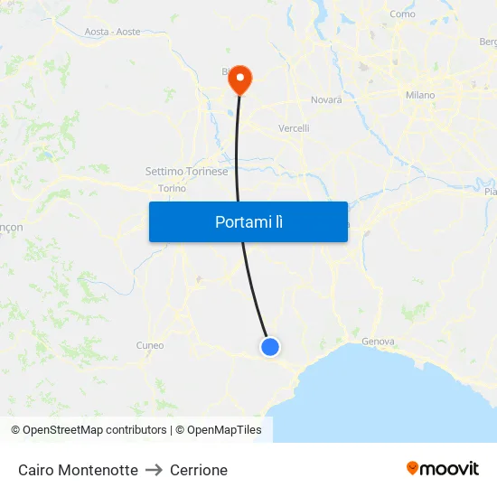 Cairo Montenotte to Cerrione map