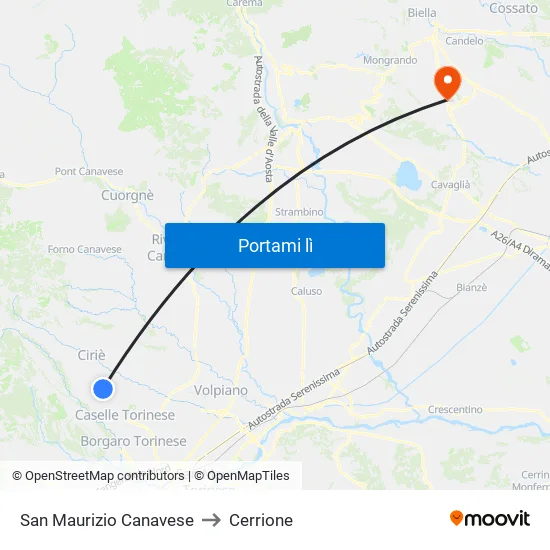 San Maurizio Canavese to Cerrione map