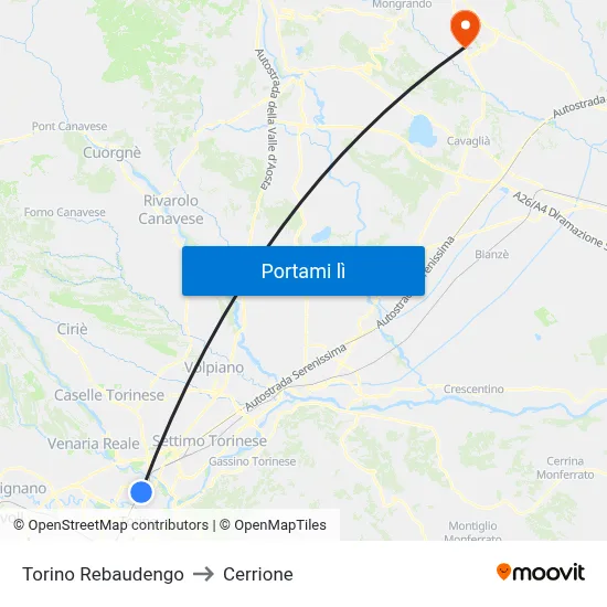 Torino Rebaudengo to Cerrione map