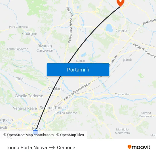 Torino Porta Nuova to Cerrione map