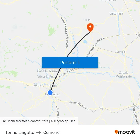 Torino Lingotto to Cerrione map