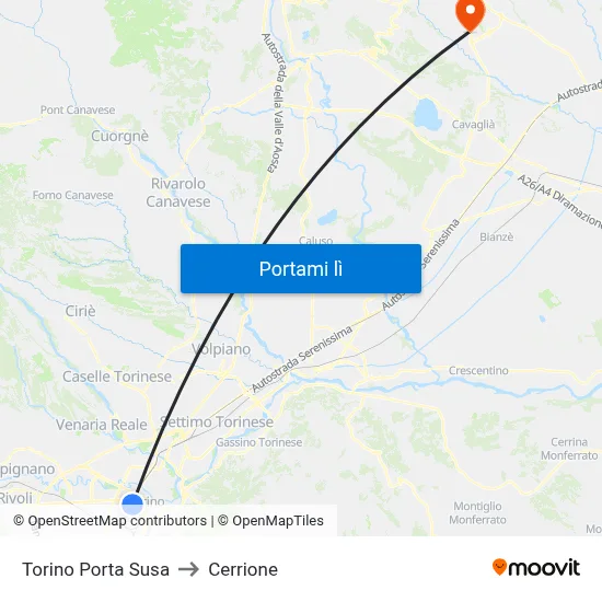 Torino Porta Susa to Cerrione map