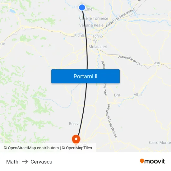 Mathi to Cervasca map