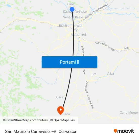 San Maurizio Canavese to Cervasca map