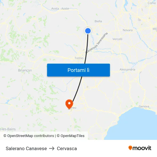 Salerano Canavese to Cervasca map