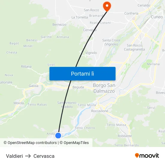 Valdieri to Cervasca map