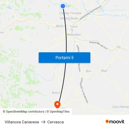 Villanova Canavese to Cervasca map