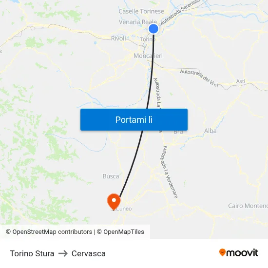 Torino Stura to Cervasca map