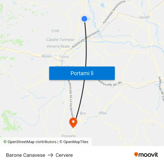Barone Canavese to Cervere map