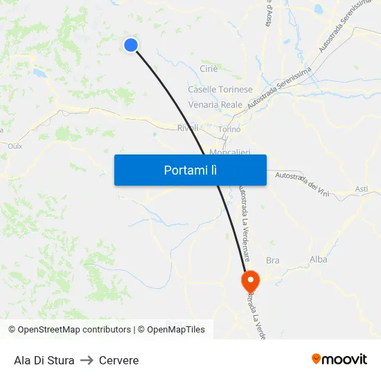 Ala Di Stura to Cervere map
