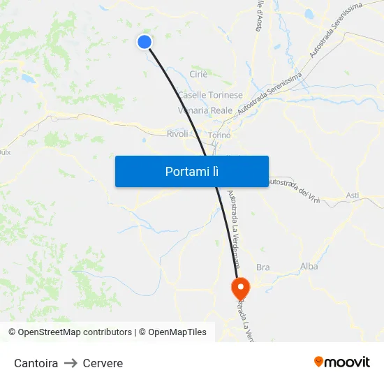 Cantoira to Cervere map