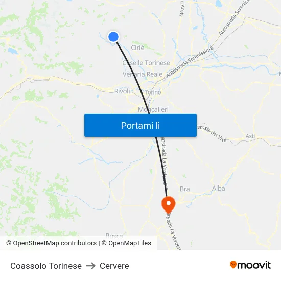 Coassolo Torinese to Cervere map
