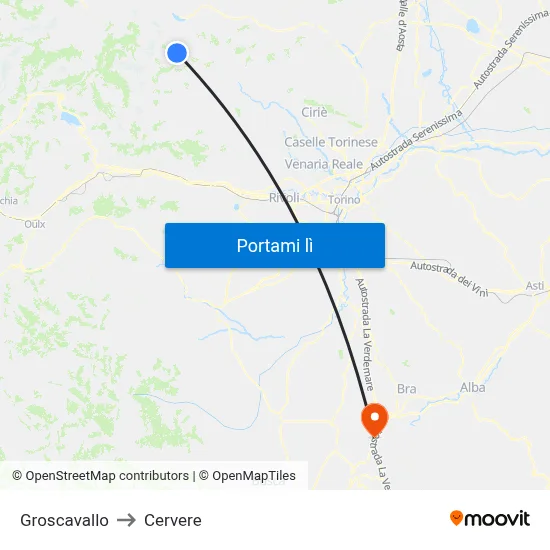 Groscavallo to Cervere map