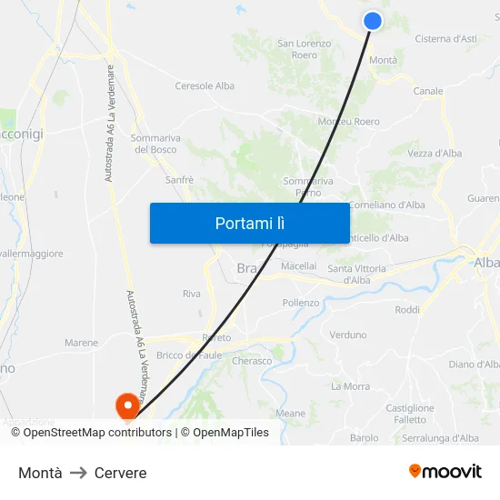 Montà to Cervere map