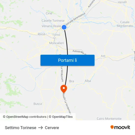 Settimo Torinese to Cervere map