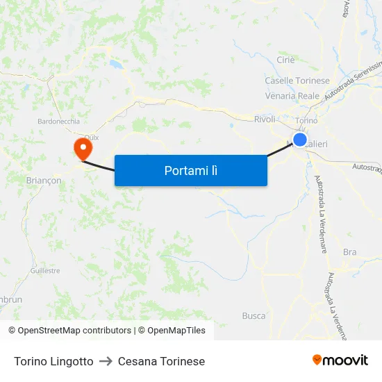 Torino Lingotto to Cesana Torinese map