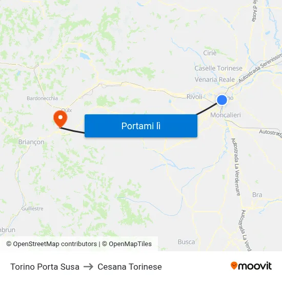 Torino Porta Susa to Cesana Torinese map