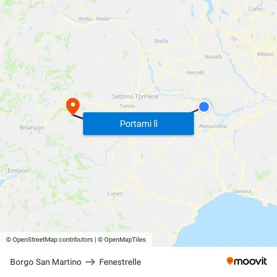 Borgo San Martino to Fenestrelle map