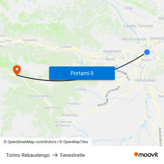 Torino Rebaudengo to Fenestrelle map