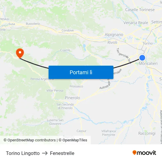Torino Lingotto to Fenestrelle map