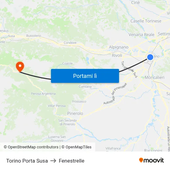 Torino Porta Susa to Fenestrelle map