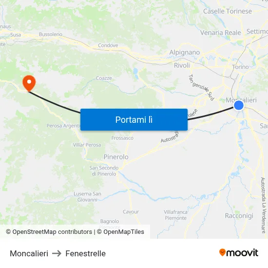 Moncalieri to Fenestrelle map