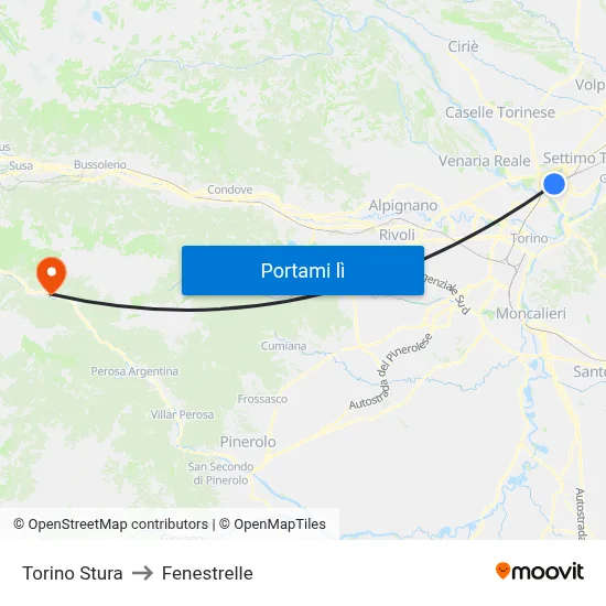 Torino Stura to Fenestrelle map