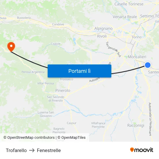 Trofarello to Fenestrelle map