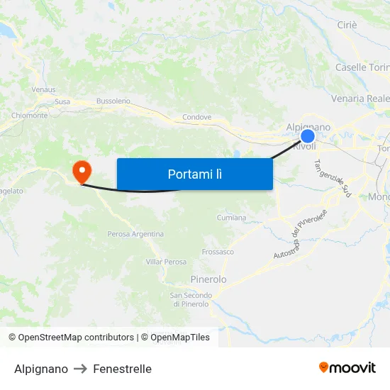 Alpignano to Fenestrelle map