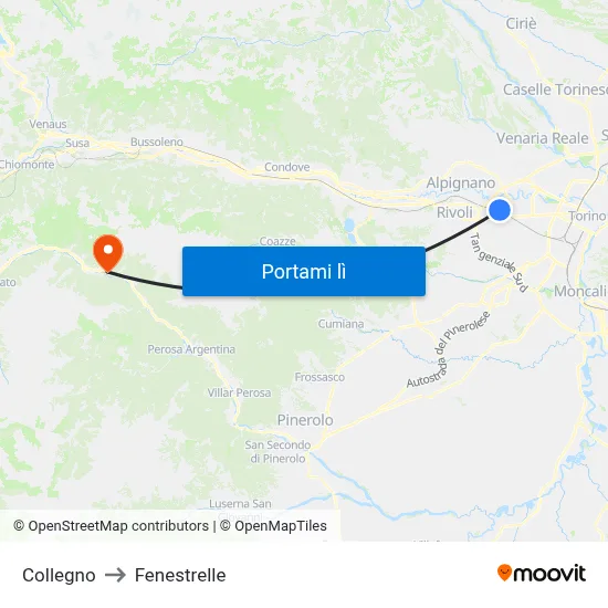 Collegno to Fenestrelle map