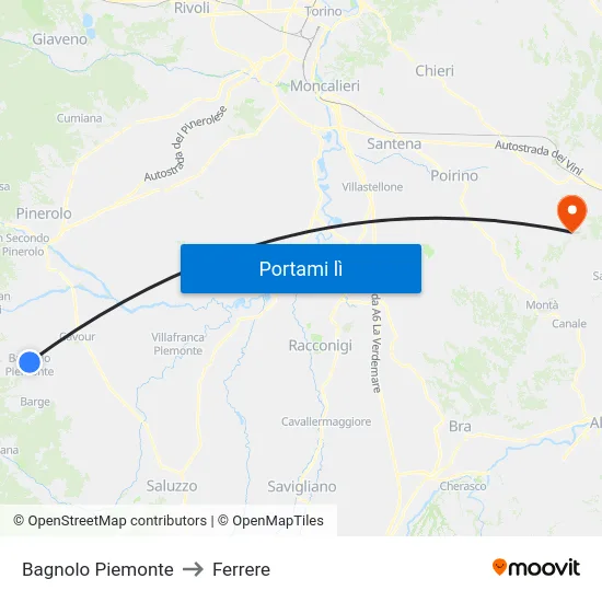 Bagnolo Piemonte to Ferrere map