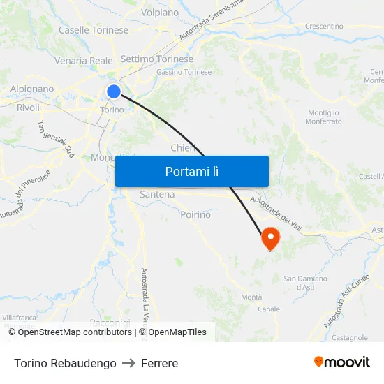 Torino Rebaudengo to Ferrere map
