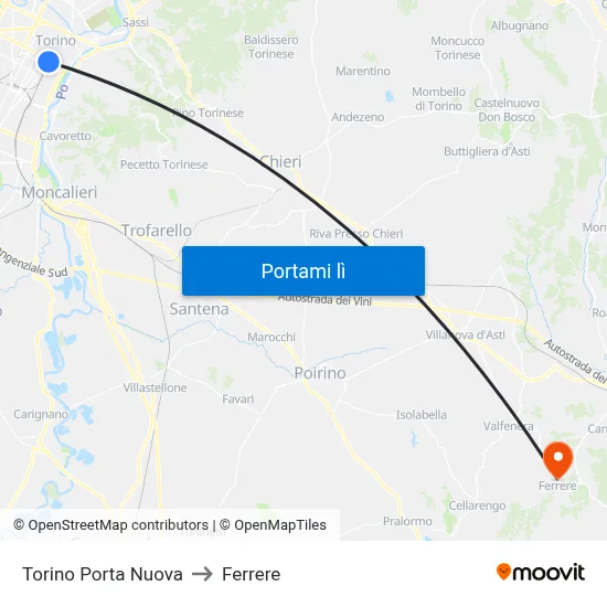 Torino Porta Nuova to Ferrere map