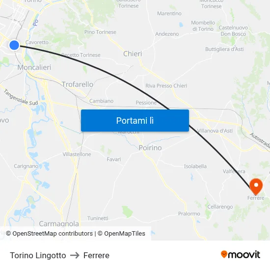 Torino Lingotto to Ferrere map